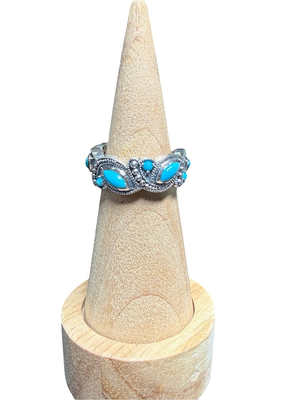 Samuel B. Silver Ring with Bright Turquoise Cabochons